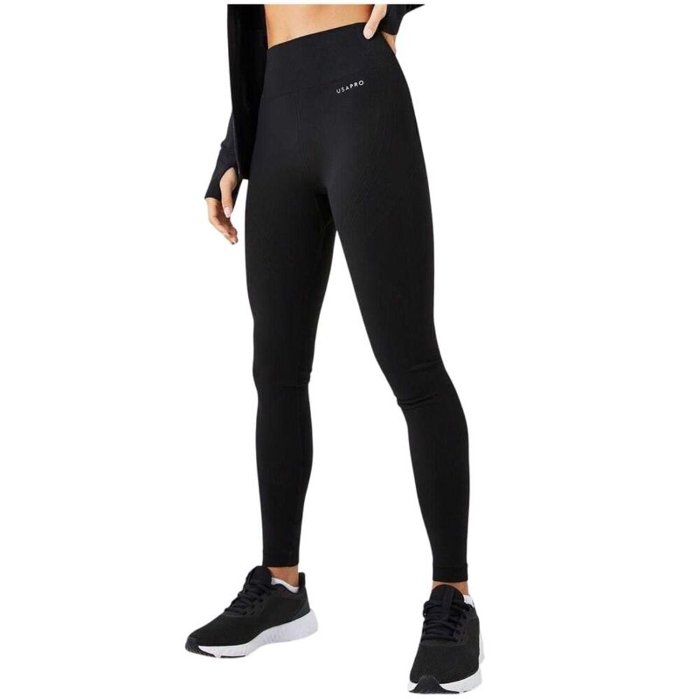 USA Pro Womens/Ladies Seamless High Rise Leggings / Black